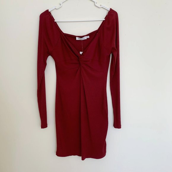 All in Favor Red Ribbed Knit Mini Dress Sz M - Picture 6 of 11